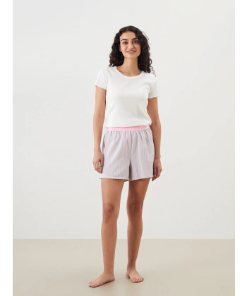 LC Waikiki Mavi Beli Lastikli Çizgili Kadın Şort Pijama Altı