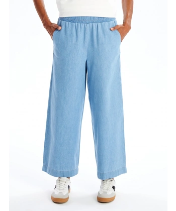 LC Waikiki Modest İndigo Beli Lastikli Straight Fit Kadın Jean Pantolon