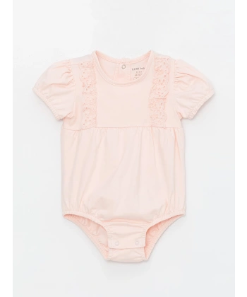 LC Waikiki Pembe Bisiklet Yaka Kısa Kollu Kız Bebek Çıtçıtlı Body