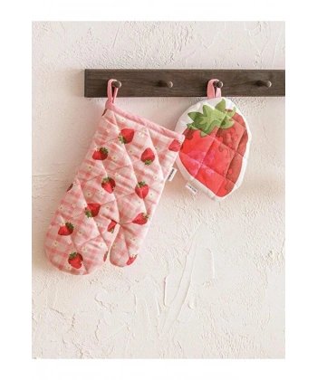 LC Waikiki Pembe Çilek Baskılı Fırın Eldiveni Ve Tutaç