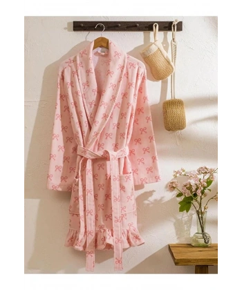 LC Waikiki Pembe Fiyonk Baskılı Kadın Bornoz