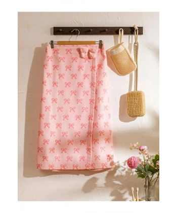 LC Waikiki Pembe Fiyonk Desenli Kadın Straplez Bornoz