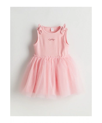 LC Waikiki Pembe Nakışlı Kız Çocuk Kaşkorse Elbise