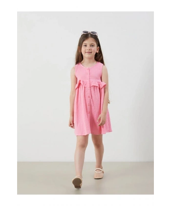 LC Waikiki Pembe Önden Düğmeli Müslin Kız Çocuk Elbise