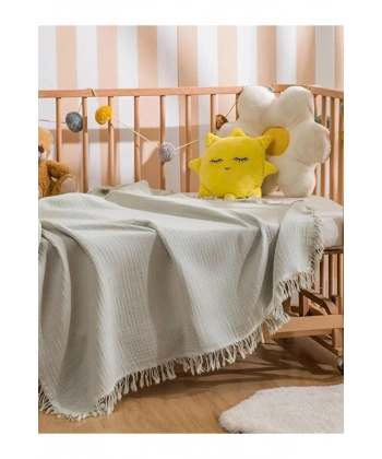 LC Waikiki Yeşil Püsküllü Erkek Bebek Müslin Örtü 100x100 Cm