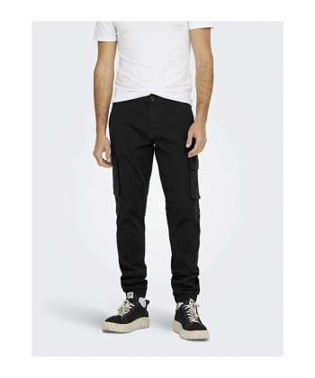 Only & Sons Erkek Lastikli Paça Siyah Kargo Pantolon