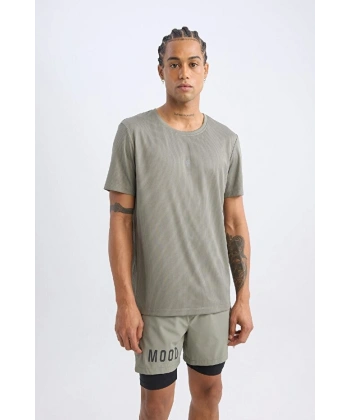 DEFACTO Erkek Slim Fit Dar Kesim Bisiklet Yaka Baskılı Sporcu Kısa Kollu Tişört