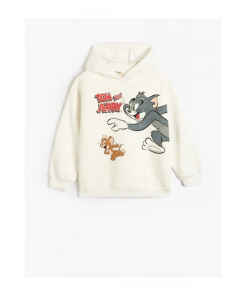 Tom ve Jerry Kapşonlu Sweatshirt Baskılı Lisanslı Şardonlu
