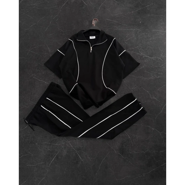 İkili Polo Yaka Eşofman Takım Siyah