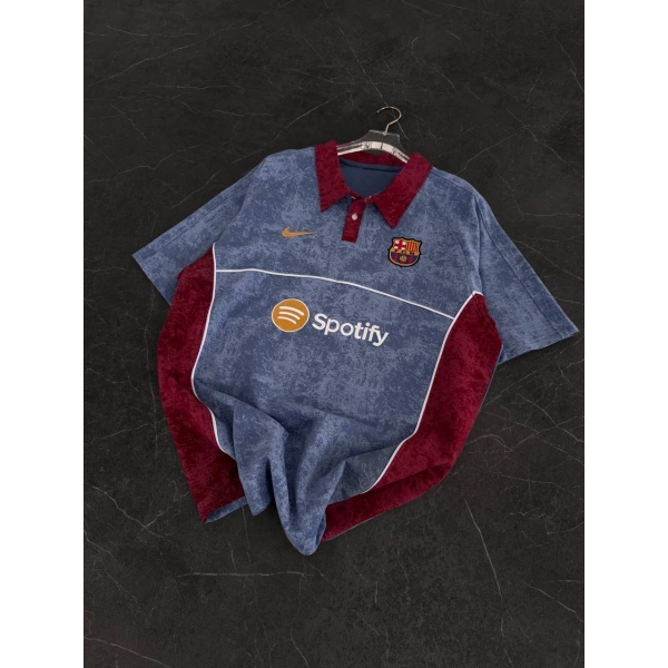 Yıkamalı Oversize Polo Yaka Tshirt Mavi