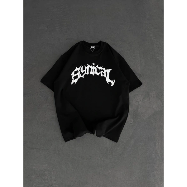 TAŞLI OVERSİZE UNİSEX TSHİRT SİYAH