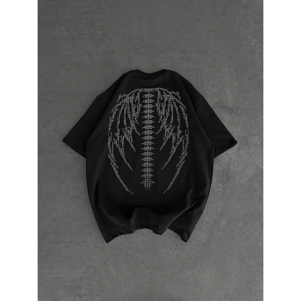 TAŞLI OVERSİZE UNİSEX TSHİRT SİYAH