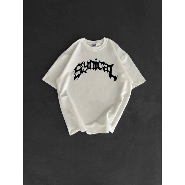 TAŞLI OVERSİZE UNİSEX TSHİRT BEYAZ