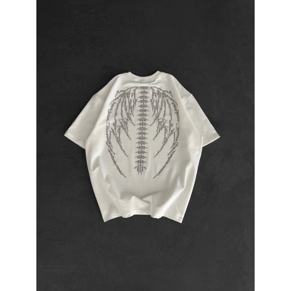 TAŞLI OVERSİZE UNİSEX TSHİRT BEYAZ