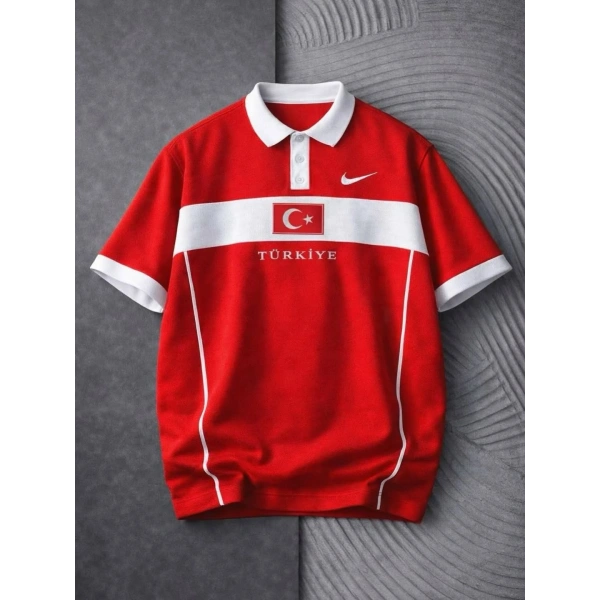 Unisex Polo Yaka TRK Tshirt Kırmızı