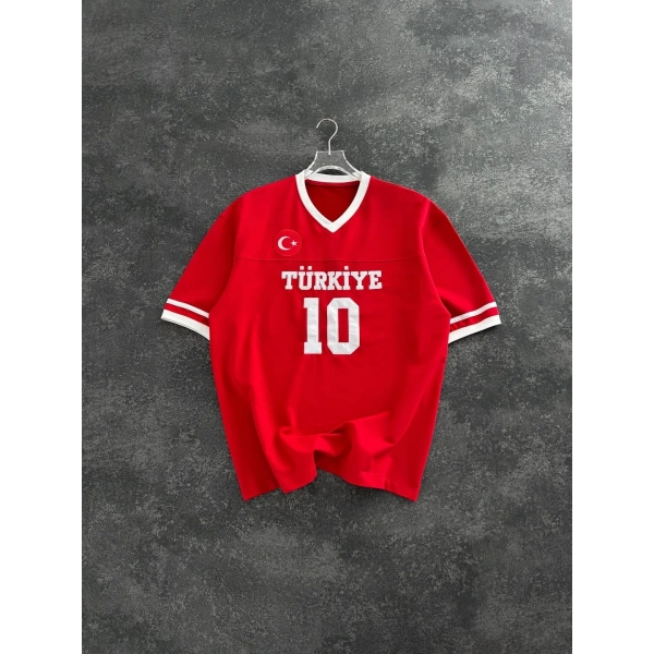 V Yaka Unisex TRK Tshirt Kırmızı