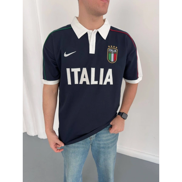 İtaly Polo Yaka Nakış Detay Tshirt Lacivert