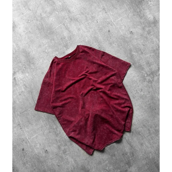Yıkamalı Unisex Oversize Tshirt Bordo