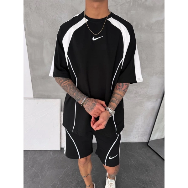Oversize Nk Şortlu Takım Siyah