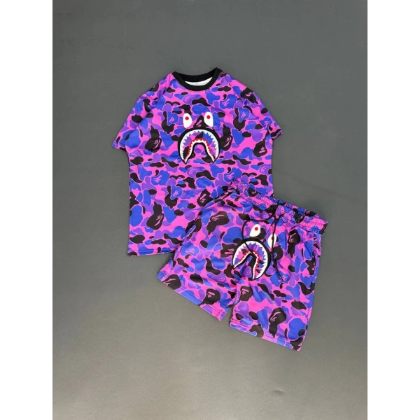 Bape Unisex Oversize Şortlu Takım - Mor
