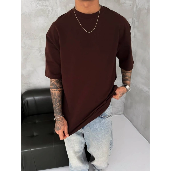 Basic Oversize Unisex Tshirt Kahverengi