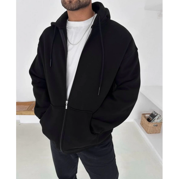 Basic Şardonlu Unisex Hırka Siyah