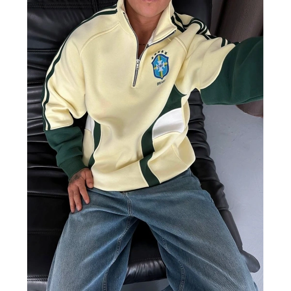 BRZ Dik Yaka Şardonlu Unisex Sweatshirt