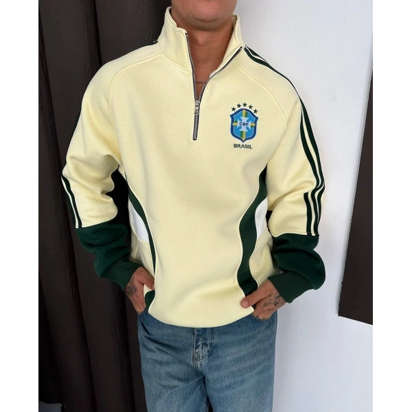 BRZ Dik Yaka Şardonlu Unisex Sweatshirt