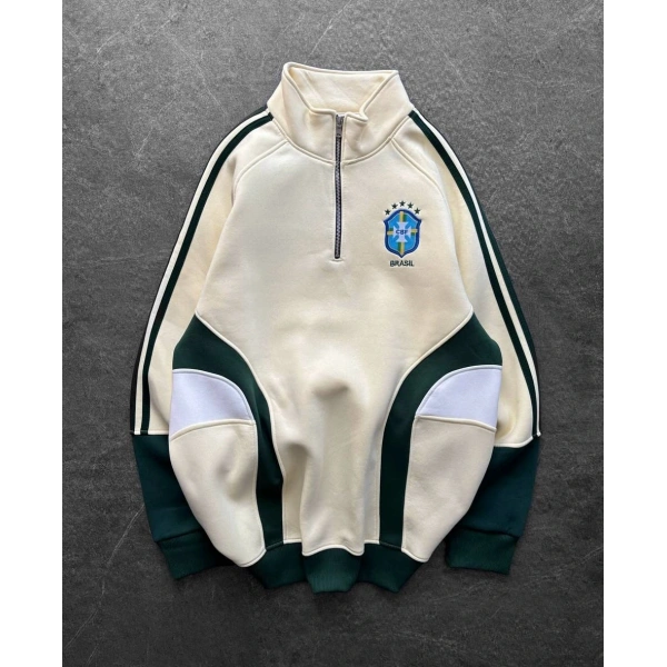 BRZ Dik Yaka Şardonlu Unisex Sweatshirt