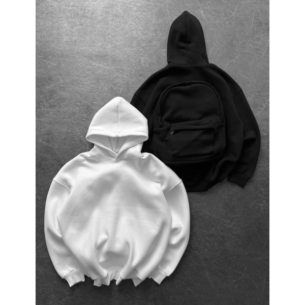 Çanta Detay Şardonlu Sweatshirt Beyaz