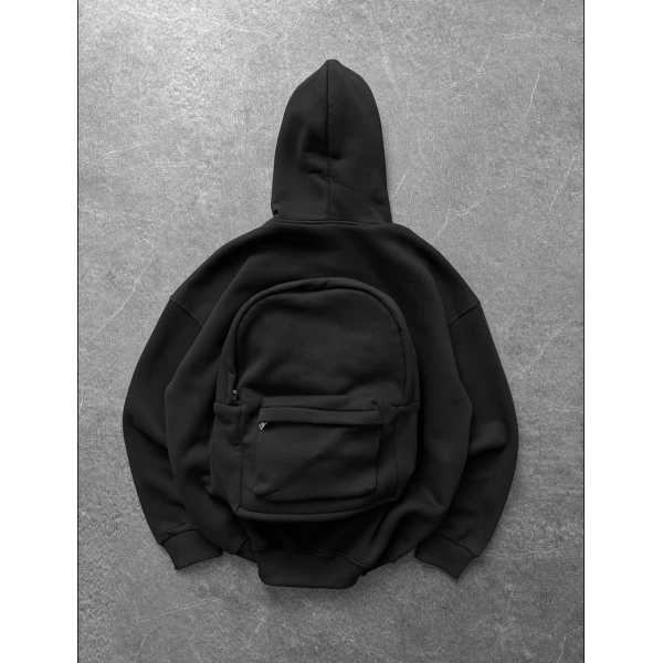 Çanta Detay Şardonlu Sweatshirt  Siyah