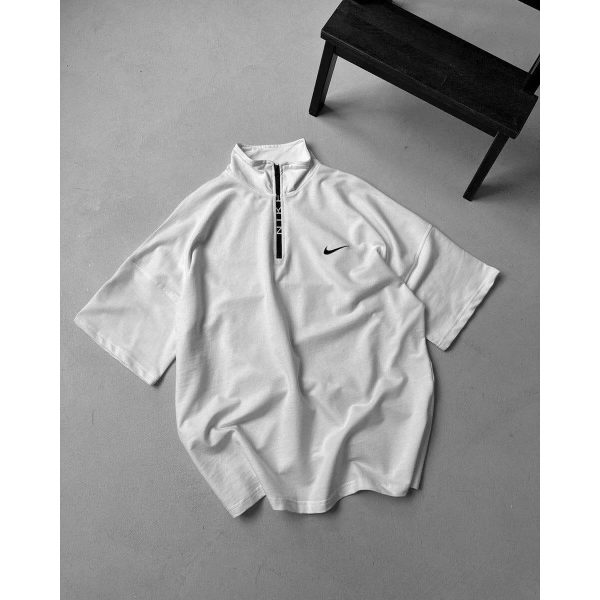 Dik Yaka NK Unisex Oversize Tshirt - Beyaz