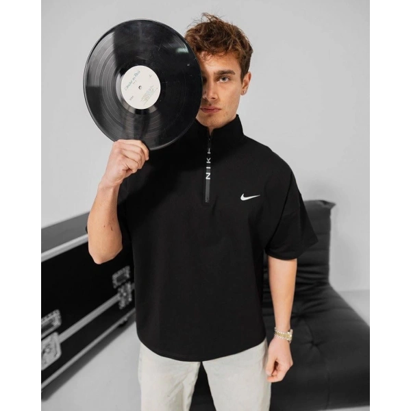 Dik Yaka NK Unisex Oversize Tshirt - Siyah