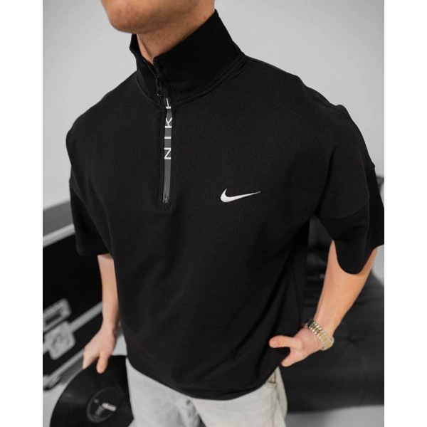 Dik Yaka NK Unisex Oversize Tshirt - Siyah