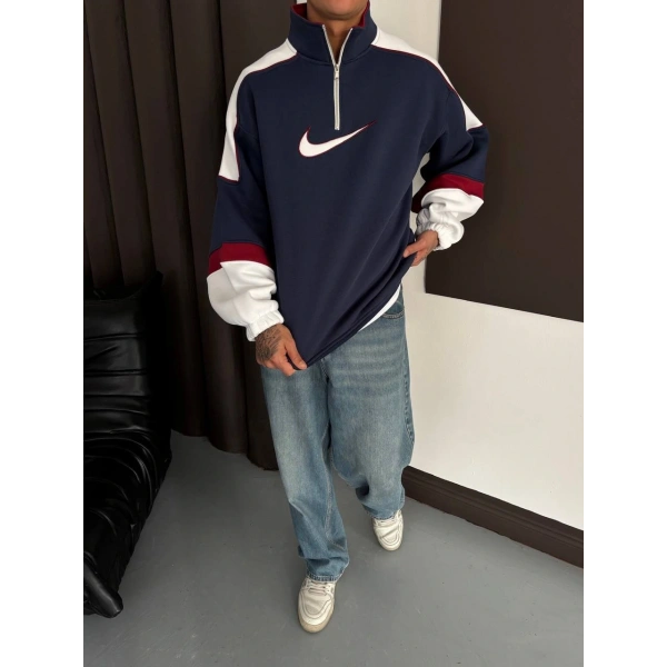 Dik Yaka Şardonlu Sweatshirt