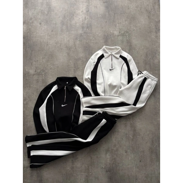 Dik Yaka Unisex Eşofman Takımı Beyaz