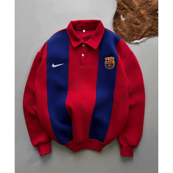 FCB Polo Yaka Unisex Şardonlu Sweatshirt