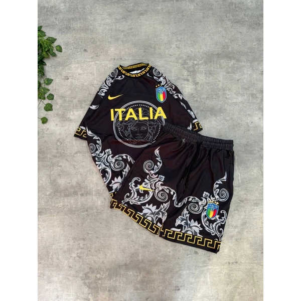 İTALİA Desenli Unisex Oversize Şortlu takım