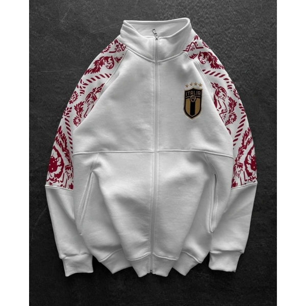 İtaly Oversize Şardonlu Unisex Hırka Beyaz