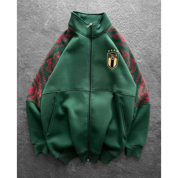 İtaly Oversize Şardonlu Unisex Hırka - Yeşil