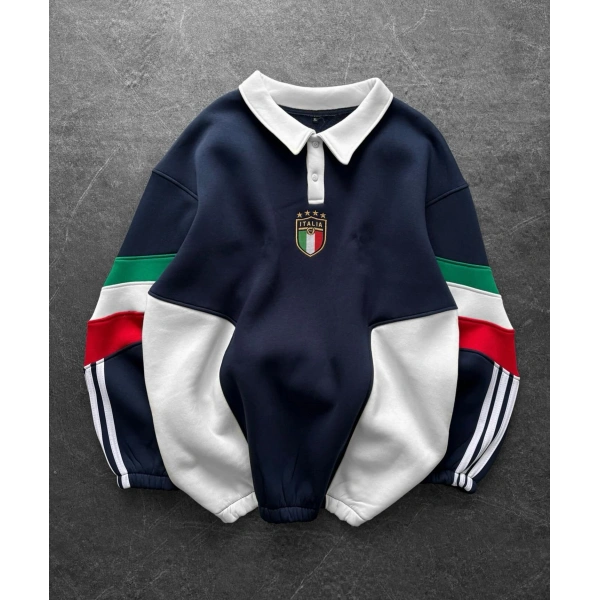 İtaly Parçalı Şardonlu Sweatshirt Lacivert