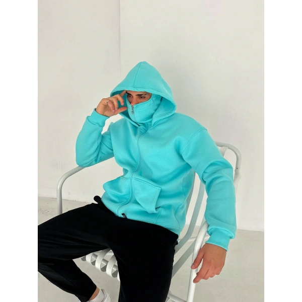 Kar Maske Şardonlu Unisex Hırka Mavi