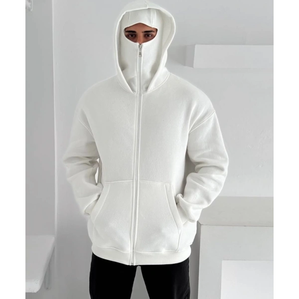 Kar Maske Unisex Hırka Beyaz