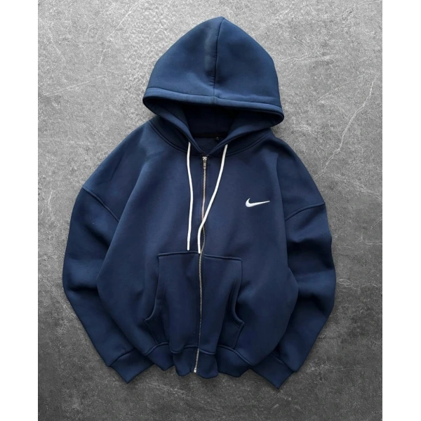 Nk Kapüşonlu Şardonlu Unisex Hırka Lacivert