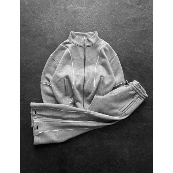 Orta Şerit Detay Şardonlu Eşofman Takımı Gri