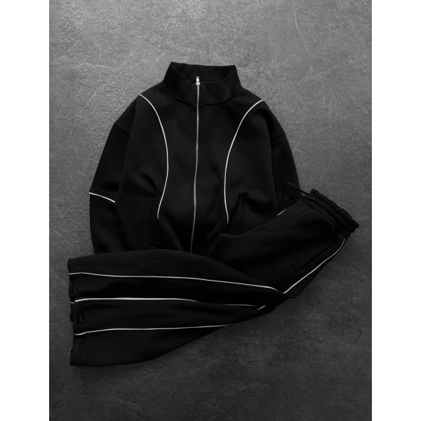 Orta Şerit Detay Şardonlu Eşofman Takımı Siyah