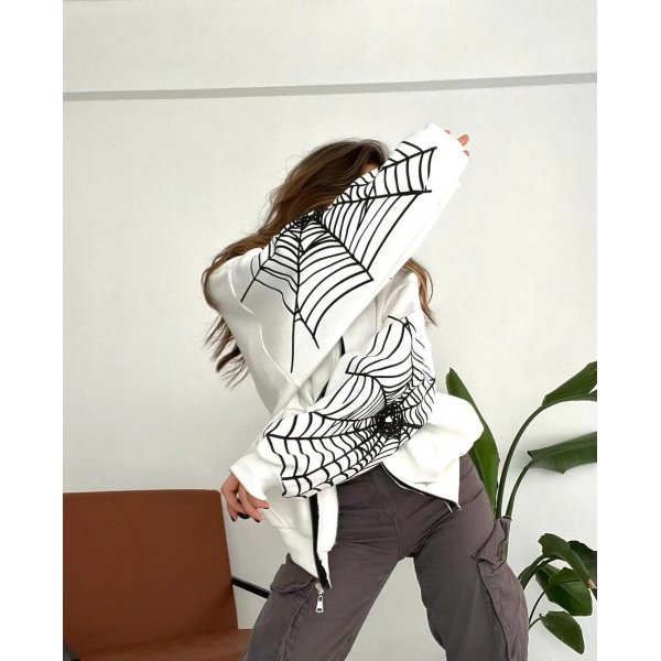 Örümcek Kar Maske Unisex Hırka Beyaz
