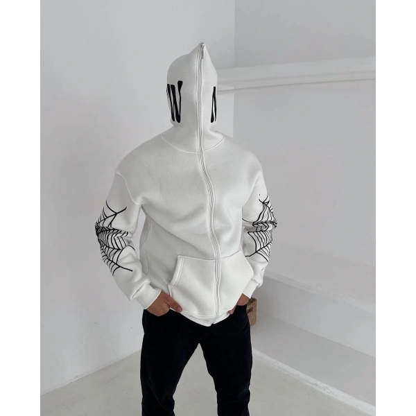 Örümcek Kar Maske Unisex Hırka Beyaz