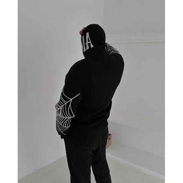 Örümcek Kar Maskeli Unisex Hırka Siyah