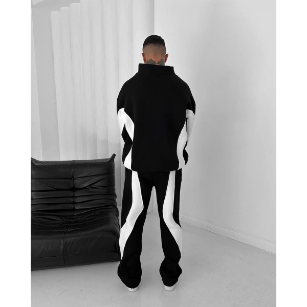 Parçalı Fermuarlı Şardonlu Unisex Eşofman Takımı Siyah